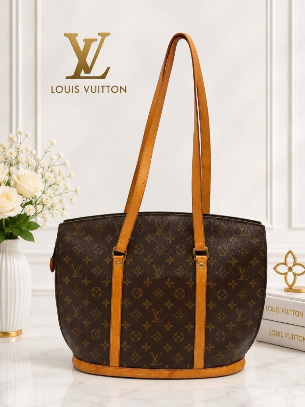 Authentic Louis Vuitton Babylone Monogram Tote Bag Vintage Brown Leather